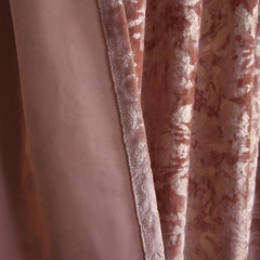 Blush Pink Velvet Curtains with Gold Foil Print, Room Darkening, 2 Panels