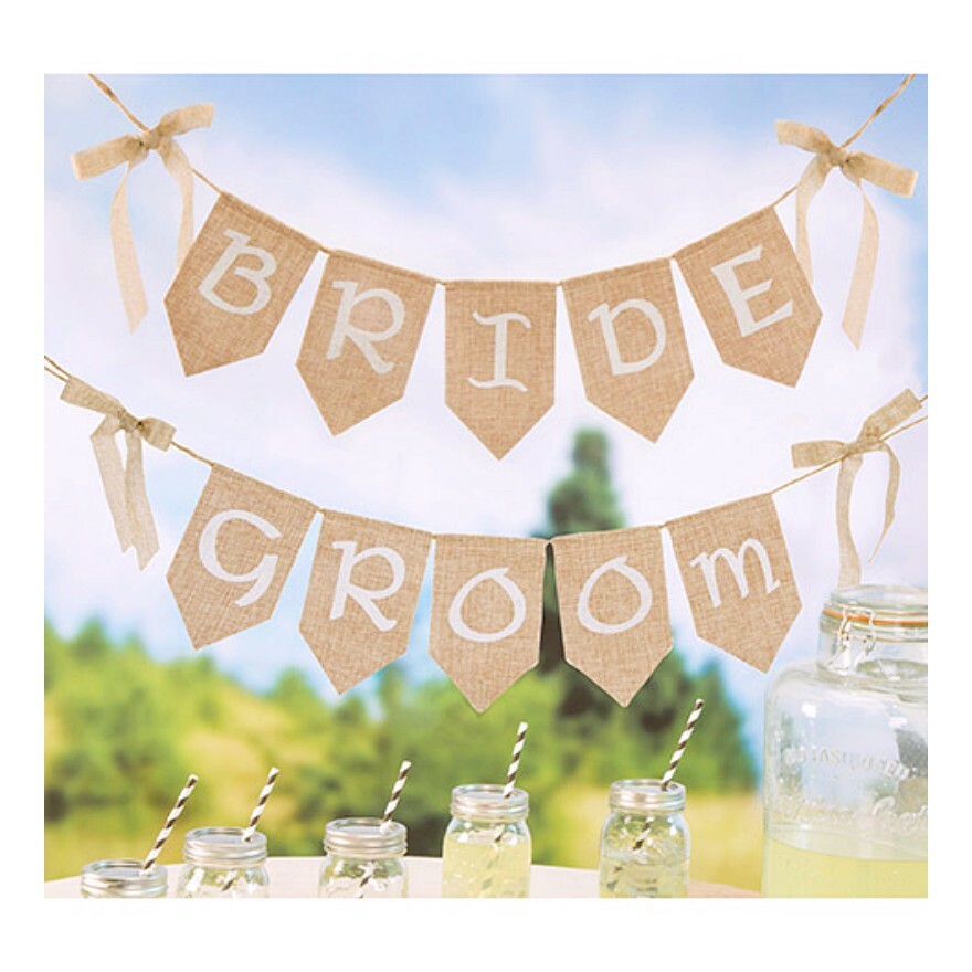 David Tutera Pre-printed BURLAP BANNER BRIDE & GROOM Pennant WEDDING DECOR NEW