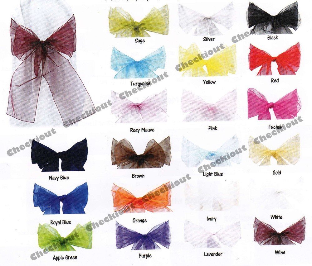 6/24/60 Wedding Party Banquet COLORS 9″x120″ Chair Cover Organza Sash Bow Decor