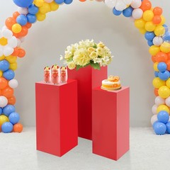 Red Metal Display Pedestal Stands Metal Pedestal Stands 3PCs Square Stands Set