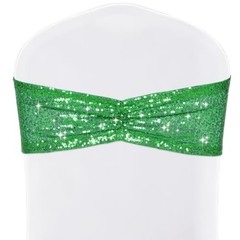 50 Pcs Sequin Chair Sashes Glitter Sequin Sashes Bands Decorative 50 PCS Green
