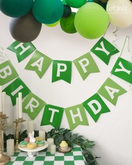 Green Happy Birthday Banner Greenery Theme Party Bunting Supplies Signs for B…