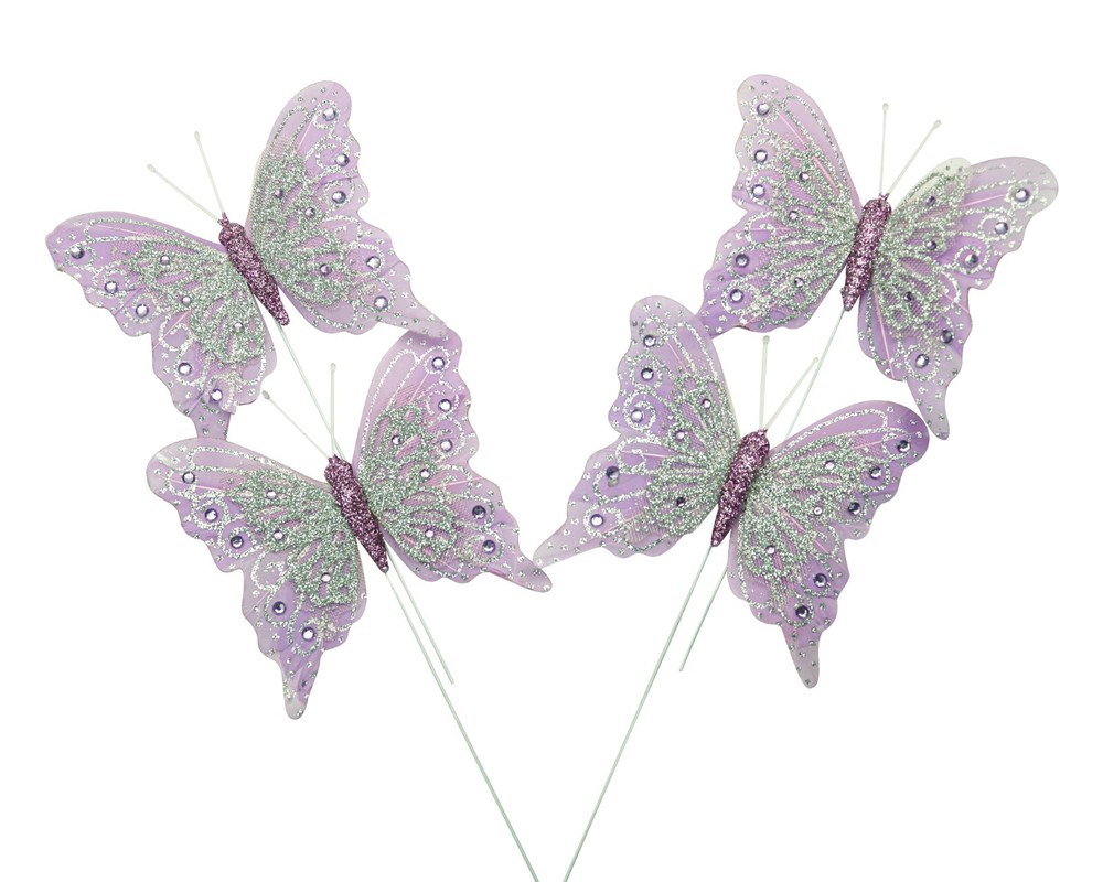 12PC 4″ Lavender/Silver Glitter Feather Butterfly Craft DIY Wedding Cake Topper