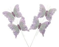 12PC 4″ Lavender/Silver Glitter Feather Butterfly Craft DIY Wedding Cake Topper