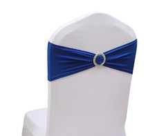 100PCS Royal Blue Stretch Chair Sashes Bows Elastic Chair Bands with Buckle S…