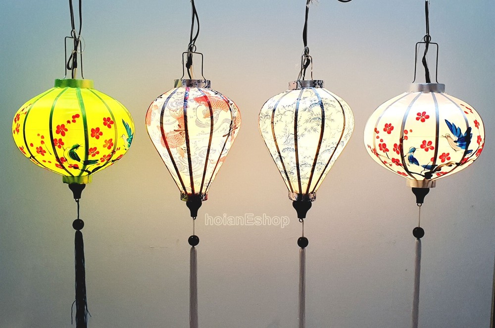 Vietnamese Silk Lanterns with flowers fabric – Cherry blossom fabric – Set 4 pcs