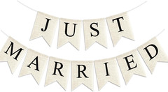 Just Married Burlap Banner Rustic Cream Black Pre-Assembled Wedding Car Decor