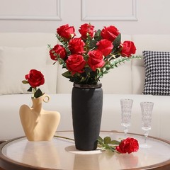 Tifuly 12 Pcs Red Roses Artificial Flowers,Realistic Long Stem Fake Silk Rose…