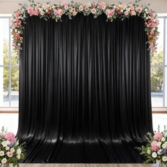 Black Satin Backdrop Curtains for Parties – 2 Panels 5FTx12FT Wrinkle Free Gl…