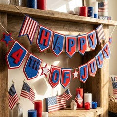 Patriotic Felt Pennant Banner Red White Blue for July 4th Celebrations