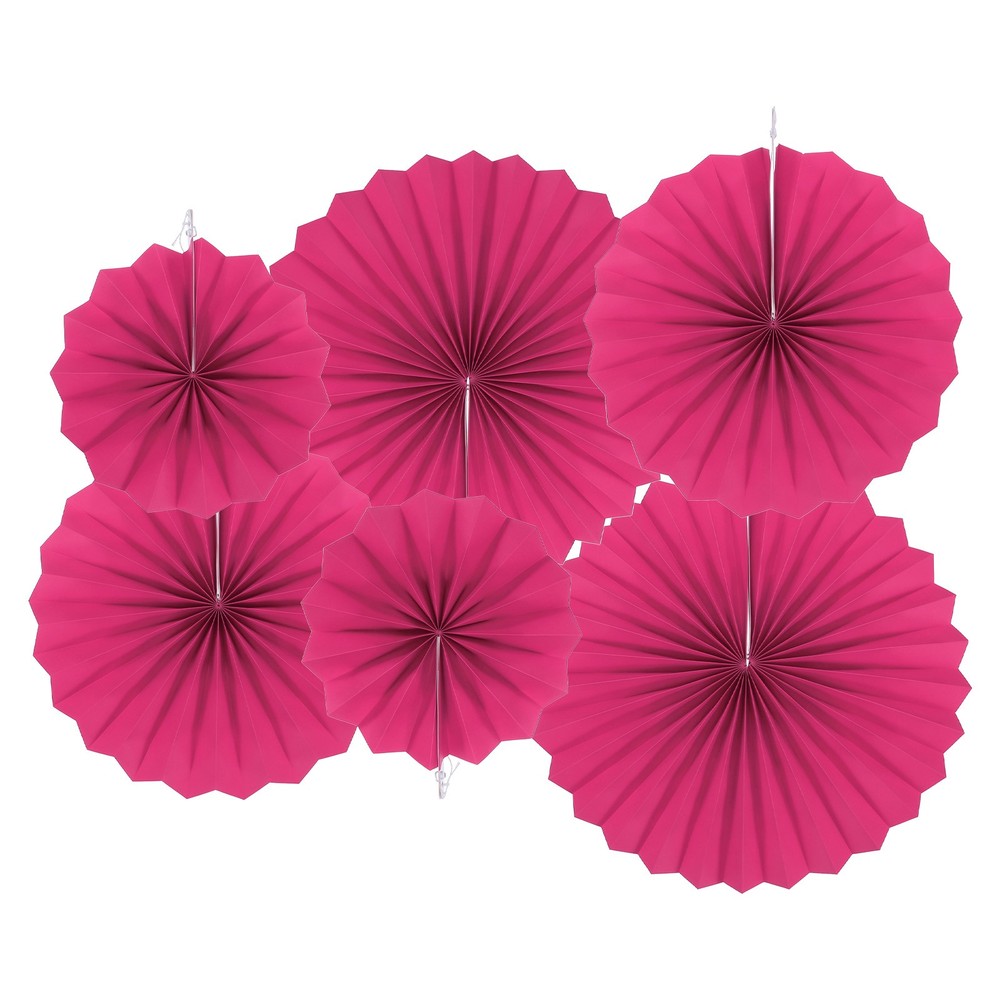 12Pcs Hanging Paper Fans Party Set Decoration for Birthday Wedding Rose Red