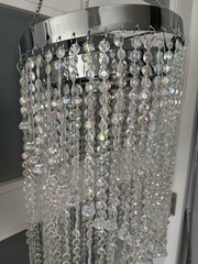 SPIRAL ACRYLIC CRYSTAL CHANDELIER 46” Beaded Preowned Wedding Decor Girl Room