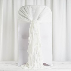 Ivory Premium CHAIR COVER with Curly Chiffon Ruffled SASHES Wedding Decorations
