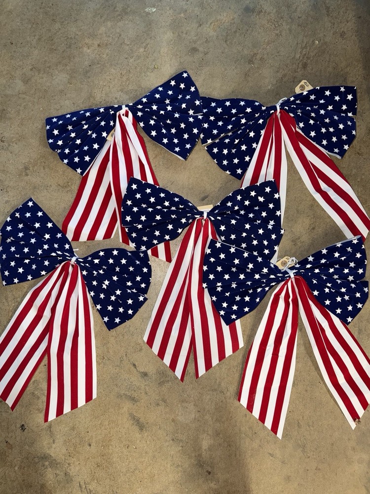 USA Patriotic American Flag Bow 14” Decoration 4th of July Memorial Day Lot of 5