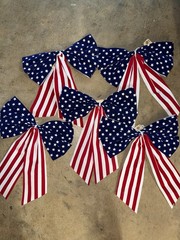 USA Patriotic American Flag Bow 14” Decoration 4th of July Memorial Day Lot of 5