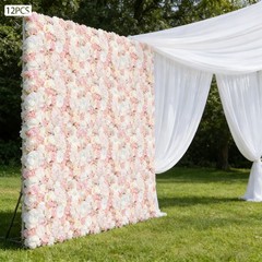 12Pcs Artificial Silk Fabric Flower Wall Panel Banquet Wedding Party Decor