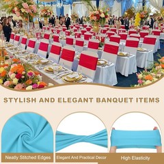 50 Pcs Spandex Chair Sashes Bows with Slider Buckle, Sky Blue