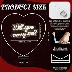 Proposal Decorations Kit Will You Marry Me LED Neon Light Metal Heart Stand Carp