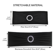 10pcs Black Spandex Chair Sash Bands Stretchable Fitted for Chair Covers Back…