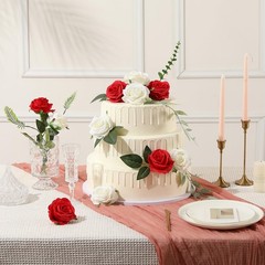 Tifuly 12 Pcs Red Roses Artificial Flowers,Realistic Long Stem Fake Silk Rose…