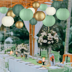 15 Pcs Sage Green Gold Paper Lanterns – Assorted 6/8/10 Inch round Hanging Decor