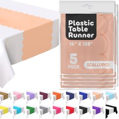 Peach Plastic Disposable Table Runner. 5 Pack 14 x 108 inch. Scallop Table Ru…
