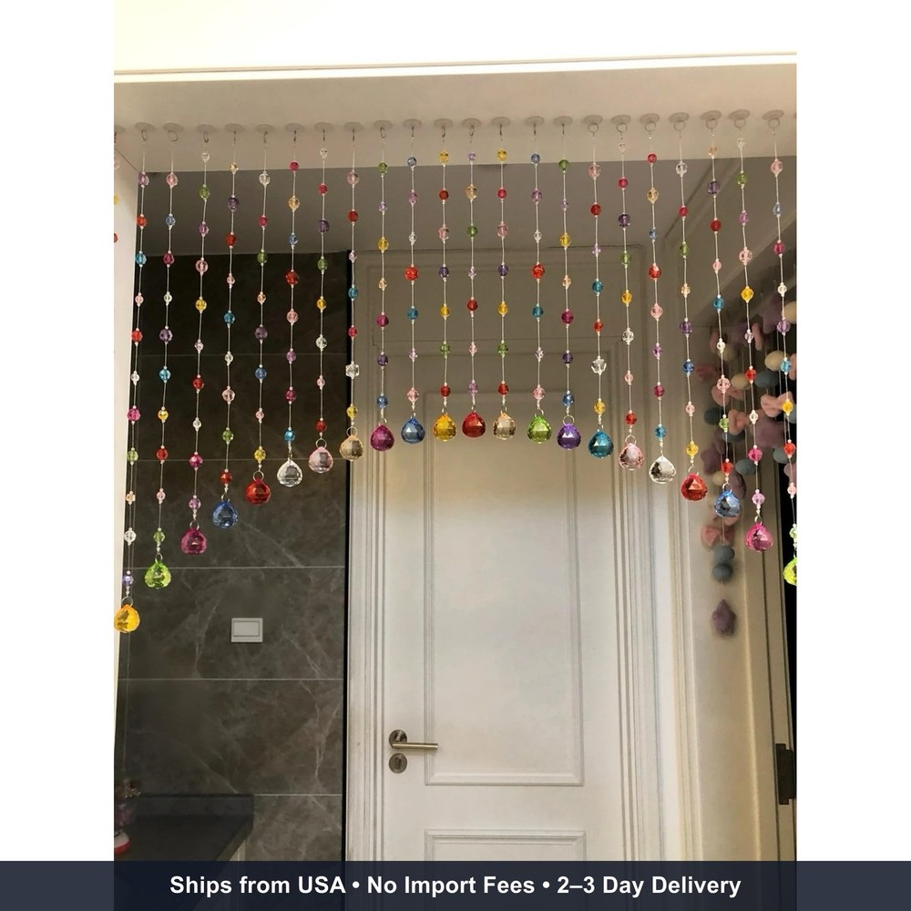 Crystal Beaded Curtain, Multicolor Hanging Door Decoration with Acrylic Balls, R