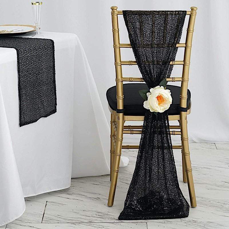 Extra Wide BLACK Premium Sequined Chair Sashes Wedding Party Event Decorations