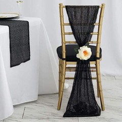 Extra Wide BLACK Premium Sequined Chair Sashes Wedding Party Event Decorations