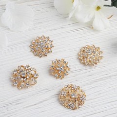 10 GOLD Metal Assorted Brooches Floral Pins with Rhinestones Party Decorations
