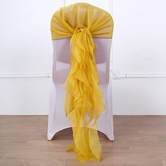 Mustard Yellow Premium CHAIR COVER with Curly Chiffon Ruffled SASHES Wedding