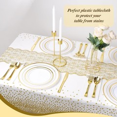 54 Inch X 300 Feet Plastic Table Cloths W/ Cutter Box White Disposable Table