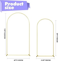 Versatile Set of 2 Wedding Arch Stand in Gold – 7.2FT & 6FT for Memorable Decor