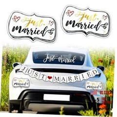 Just Married Car Decorations Set – Includes 4 Ornate Magnetic Signs (12×7.5