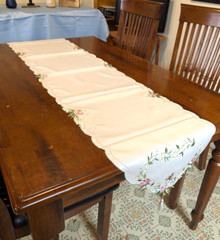 Heart of Roses Table Runner on Ivory, 16″x72″, Embroidered with End Tassels
