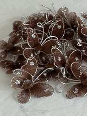 Brown Organza Butterflies 25 Pieces Wire Rhinestones Glitter DIY Wedding Fairy