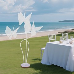 Wedding Artificial Butterfly Decorations Giant 3-head 53.15 inch White with Base