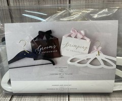 Bride & Groom 2 Hangers & 2 Signs Set Grooms Entourage & Primping In Progress