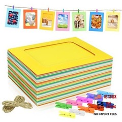 Pack Paper Picture Frames, 4×6 Colorful Photo Holder with Wooden Clips and 50