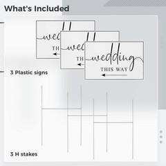 Wedding Direction Signs – 3 Pack Plastic Arrow Signs with H Stakes, Double-Sided