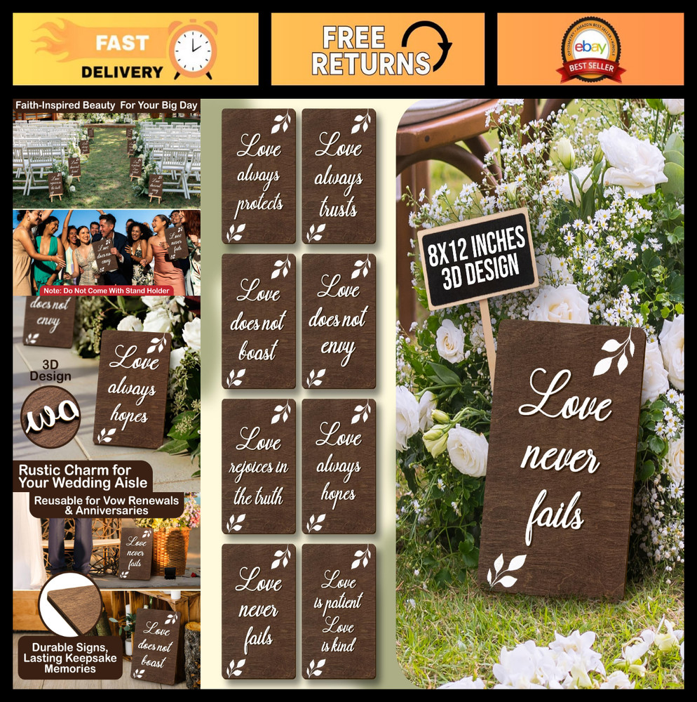 Rustic Wedding Aisle Signs Set of 8 – 1 Corinthians 13 Wooden Decor for Ceremony