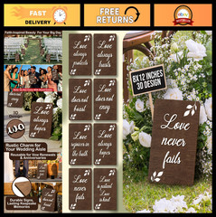 Rustic Wedding Aisle Signs Set of 8 – 1 Corinthians 13 Wooden Decor for Ceremony