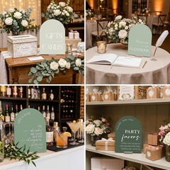 4 Pcs Acrylic Wedding Signs for Ceremony and Reception, 5×7 Inch Green Wedding