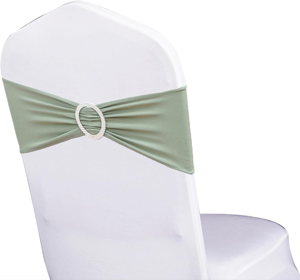 Pack of 50 Spandex Sage Green Chair Sashes for Wedding Elastic Chair Bands with