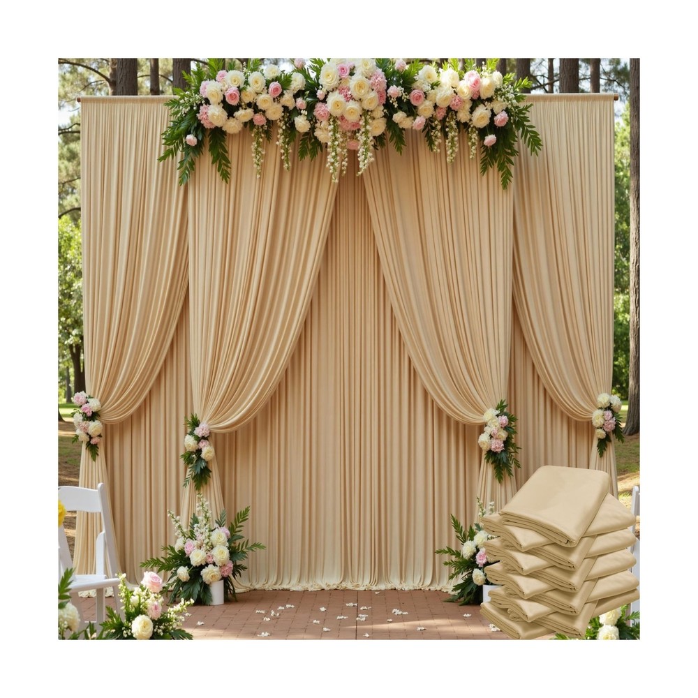 50ft x 15ft Beige Wrinkle Free Backdrop Curtains for Parties,Silky Polyester …