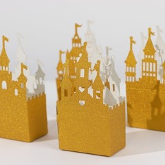 20 Gold Glitter Princess Castle Paper Favor Boxes Wedding Party Events