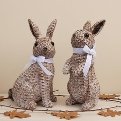 Rattan Effect Resin Easter Bunny Figurines Decor 2 PCS Wicker Looking Rabbit …