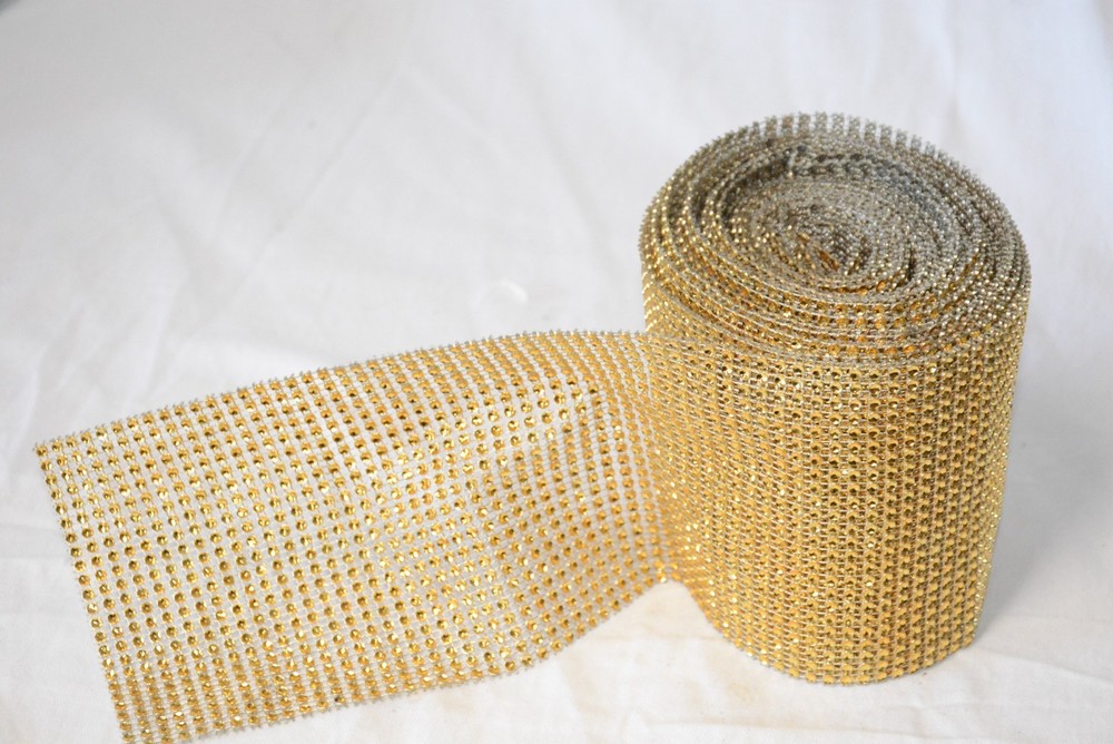 GOLD 8 Yards Rhinestone Mesh Roll Rhinestone Bling Ribbon Craft Party Wedding