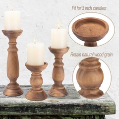 Rustic Wooden Pillar Candle Holders Set of 3, 12” 9” 6” Farmhouse Wood Can…