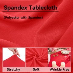 6 Pack Red Spandex Tablecloth 6ft with Skirt,Wrinkle Free High Stretch Fitted…